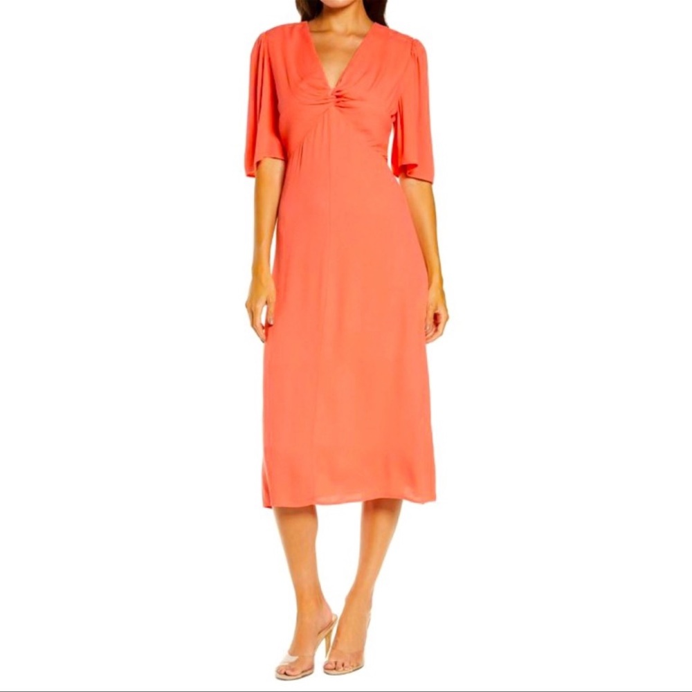 Chelsea28 Twist Front Midi Dress In Coral Rose (S)